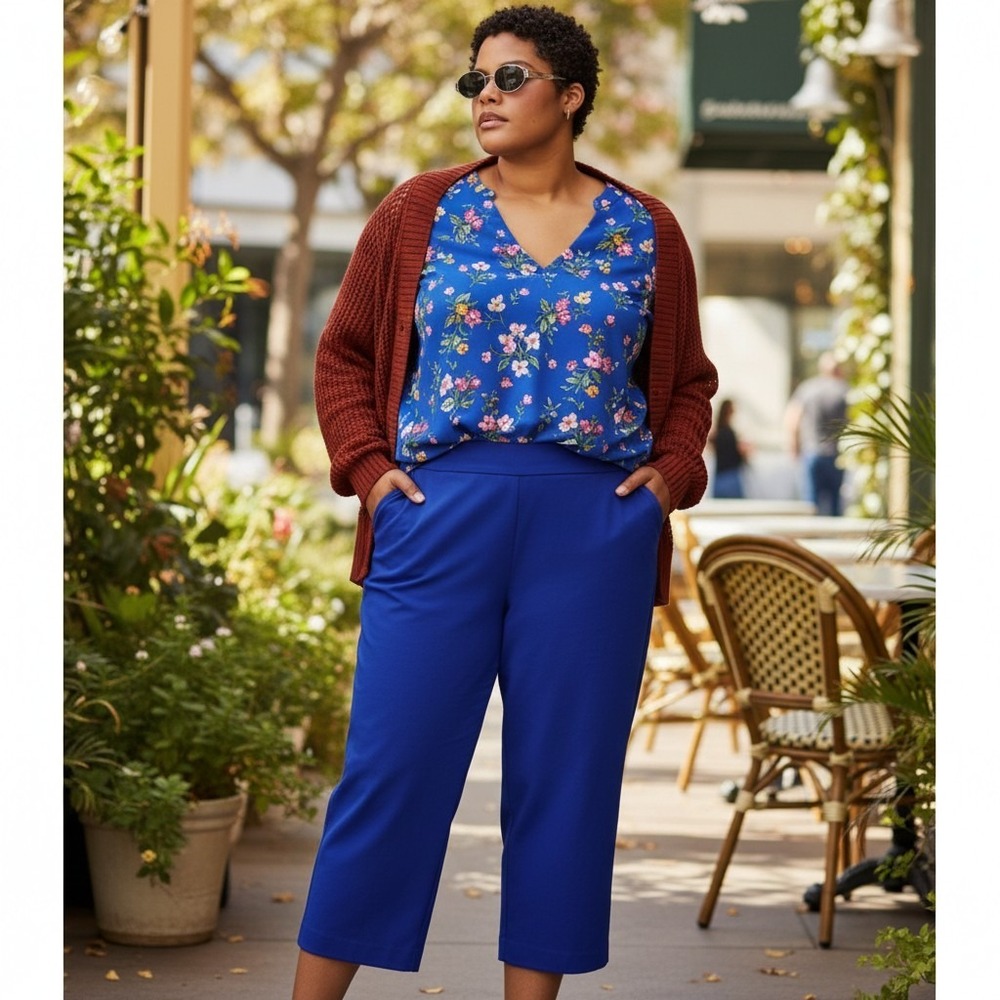 Chicos Brigitte Crop Pants Royal Blue Wide Leg Stretch Waist Pull On Womens 16 3